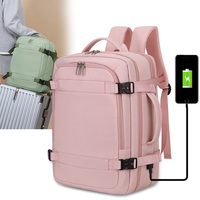Tas Ransel Wanita Anti Air Bahan Oxford dengan Resleting USB dan Lapisan Poliester untuk Perjalanan dan Laptop