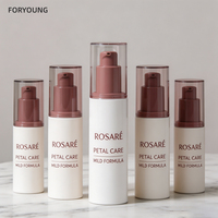 Bouteille de lotion en plastique PP écologique de 25 ml avec étiquette estampée à chaud, emballage cosmétique, faible MOQ, flacon pompe sans air