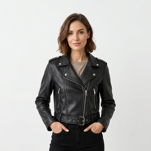Chaqueta de Mujer 2024 de Alta Calidad, Nueva, de Piel de Oveja, Teñida Lisa, Estilo Motero, Acolchada, Tipo Café Racer, Tallas Grandes - Product Image 1