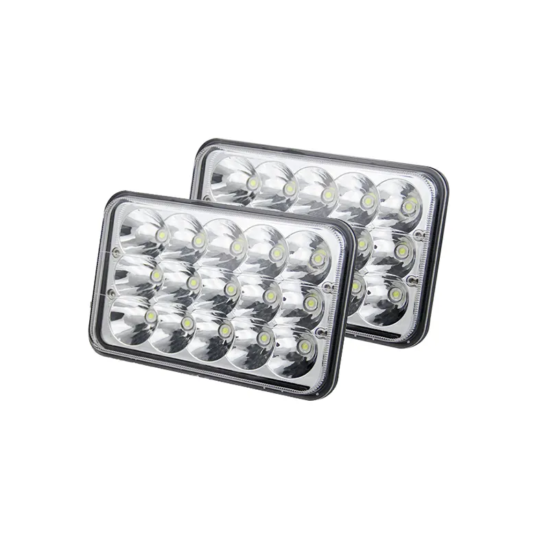 4x6 Chrome LED Headlight Sealed Beam - 45w 15 LEDs - High Low Beam - for Cars Trucks Jeeps Vehicles