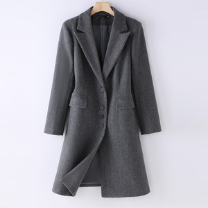 Women's Long Trench Coat Grey Solid Color Medium Thickness Polyester Woven Autumn Winter Outerwear Slim Fit Straight Cut - Product Image 1