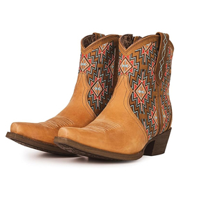 Botines Vaqueros de Cuero Vacuno para <span class=keywords><strong>Mujer</strong></span>, <span class=keywords><strong>Botas</strong></span> de Vaquera con Cierre de Cremallera, Tacón Flexible y Cómodo, Estilo Country - Product Image 1