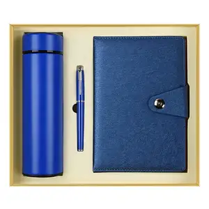 Оптовая продажа, корпоративные кожаные подарочные наборы для ноутбуков со светодиодным термосом, логотип, роскошная рекламная Подарочная коробка для ноутбуков с ручкой