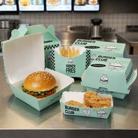 Boîte d'emballage pour hamburgers en papier écologique de qualité alimentaire en gros, avec votre propre logo personnalisé pour les poulets frits à emporter