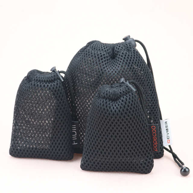 Custom Drawstring Mesh Pouch Black Small Nylon Mesh Drawstring Bag Gift Storage Pouch for Earphone Power Bank Bags