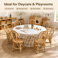 Ensemble table et chaises rondes en rotin naturel faites à la main pour enfants, idéal pour garderie, école maternelle, salle de jeux, intérieur, extérieur, fêtes et événements (location disponible)