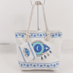 Bolsa de lona impresa de fábrica personalizada con cierre de cremallera bolsa de <span class=keywords><strong>playa</strong></span> de recuerdo de mal de ojo con asa de cuerda - Product Image 4