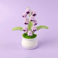 Pot Bunga Lily of the Valley Rajutan Tangan dari Benang, Tanaman Buatan Dekorasi Meja, Hadiah Kreatif untuk Rumah, Grosir
