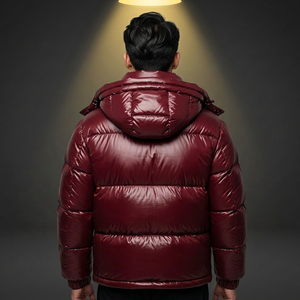 Blouson matelassé coupe-vent respirant à col montant avec logo personnalisé, imprimé, surdimensionné, à capuche, pour homme, collection automne - Product Image 3