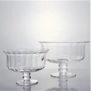 wedding party short stem embossed large and small round clear salad mixing glass bowl set