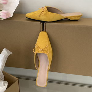 Nouvelles sandales plates rétro 2025 à bout carré, talons ouverts et bout fermé, couleur unie, avec nœud, antidérapantes - Product Image 5