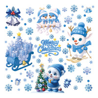 Pegatinas de Papá Noel, Decoración de Ventanas con Muñeco de Nieve Azul, Adhesivos Estáticos para Ventanas Navideñas, Arte de Ventanas con Copos de Nieve 3D
