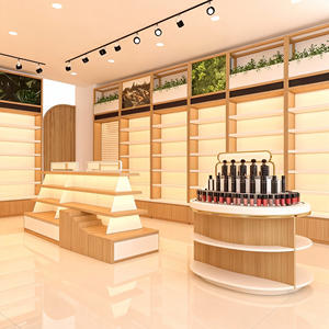 Vitrine de présentation de produits en bois personnalisable avec éclairage LED, comptoir d'exposition pour magasin de beauté, cosmétiques, directement de l'usine, réductions sur les événements - Product Image 3