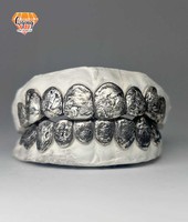 Grillz Hip Hop personnalisés en argent oxydé, texture martelée irrégulière, bijoux dentaires, grillz en argent sterling S925 sur mesure style rappeur