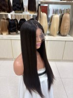 Vente directe usine : Cheveux humains vierges chinois pour perruques Lace Front, base transparente, longueur longue, bonnets petits et grands, densité 150%, toutes couleurs.
