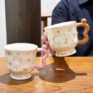 Cartoon Graffiti High Appearance Level Mark Ceramic Water Cup Lid Spoon <b>Cute</b> Gift Box Birthday Creative Souvenir for Boys Girls - Product Image 2