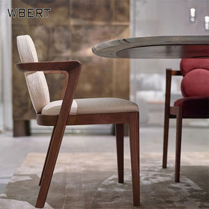 Silla de comedor de lujo nórdica WBERT, reposabrazos de tela de madera maciza, silla de restaurante de Hotel de gama alta de diseñador moderno para Villa de habitación informal - Product Image 5
