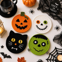 Sous-verres d'Halloween : Citrouille et squelette faits main, tressés, absorbants, pour la fête, la maison et la décoration de table