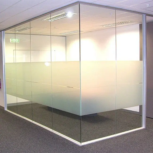 Partição de escritório de vidro sem moldura, parede de partição de vidro, divisor de vidro transparente para o escritório