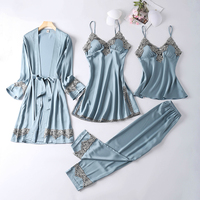 Nouveaux produits de détail chauds quatre pièces ensembles femmes été Homewear Robe de mariée peignoir en soie