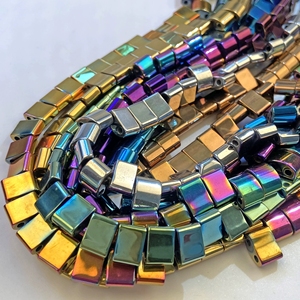 Perles carrées en hématite multicolores, pierres précieuses, 5*5mm, à double trou, perles Tila en hématite pour la fabrication de bijoux - Product Image 4