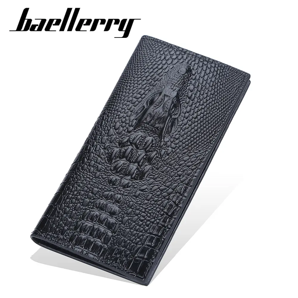 baellerry black carteras para hombres crocodile Pattern pu leather men long wallet Bifold rfid slim minimalist wallet for men