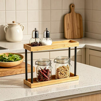 Étagère de rangement moderne à double niveau en bois pour épices, sel et poivre, pour cuisine et garage