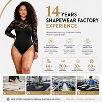 En gros, Body sculptant personnalisé pour femme, grande taille, en dentelle noire, manches longues, avec effet gainant en maille pour la taille et contrôle du ventre