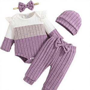 Mioglrie Conjunto de pantalones de punto acanalado con bloques de color para bebé recién <span class=keywords><strong>nacido</strong></span>, trajes de otoño de 0 a 18 meses - Product Image 1