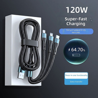 Cable de Carga Rápida 3 en 1 de 120W, Cable de Datos Multifunción con Trenzado de Nailon, USB a Micro USB/Tipo-C/Lightning
