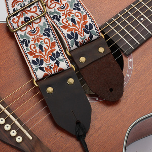 Correa de guitarra acústica bordada, cinturón de bajo de cuero, correas de guitarra eléctrica con extremo de cuero de Caballo Loco, GS-75 Longteam - Product Image 2