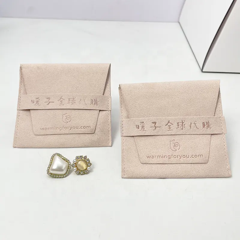 Custom Logo Bedrukt Microfiber Envelop Sieraden Etui Luxe Armband Verpakking Cadeau Sieraden Tas