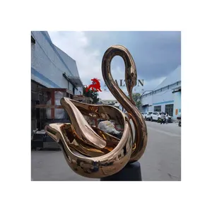 Custom OEM Chinese Foundry Stainless Steel Abstract Swan Sculpture Electroplated Color
