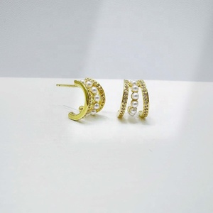 wholesale plata 925 sterling silver cc 18k gold polish <b>earring</b> fashion geometric luxury western ladies korean <b>fine</b> <b>stud</b> <b>earrings</b> - Product Image 5