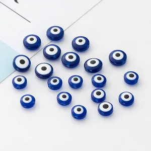 2024 Hot Sale Natural Turkish Color Glass evil eye Beads Acrylic Resin Flat round Beads for DIY Jewelry Making Made of Plastic