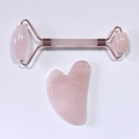 Ensemble de rouleaux de jade en quartz rose anti-âge personnalisés de haute qualité avec logo, pour le visage