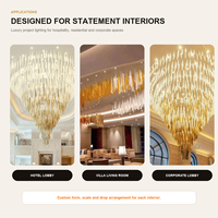 Grand lustre moderne de luxe en cristal LED en verre Installation facile à suspendre Suspension dorée pour le hall de l'hôtel Villa Living