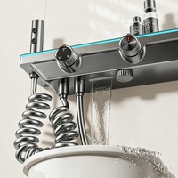 Système de douche thermostatique intelligent avec mitigeur, finition polie, commande 4 boutons, jet pluie, cartouche céramique, écran LED