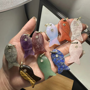 Aksesori Gantungan Kunci Kalung Gaya Eropa Amerika DIY Anak-anak Berlapis Emas Liontin Ikan Mata Kristal Batu Alam - Product Image 1