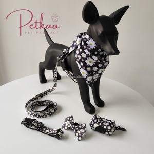 Harnes anjing pribadi kelas atas Logo khusus dan cetak pola bunga aster putih hitam <span class=keywords><strong>Harness</strong></span> dan Set tali untuk OEM ODM - Product Image 2