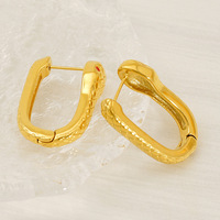 Boucles d'oreilles créoles rectangulaires motif serpent 29x20mm, texture écaille œil rouge, en acier inoxydable 304 plaqué or 18K sous vide, bijoux statement serpent