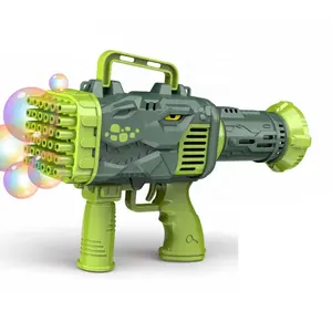 Senapan mesin gelembung dinosaurus 32 lubang, mainan pistol mesin gelembung otomatis, mainan elektrik lucu