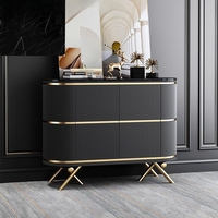 Buffet Moderne de Luxe en Marbre Italien Grande Capacité, Meuble de Rangement Blanc pour Mobilier de Maison, Appartement et Villa
