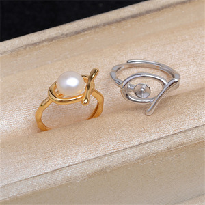 Anneaux de mode en argent S925, accessoires de bricolage - Anneau ouvert lisse A6028 avec perle de bambou nouée de 7-8 mm, bijoux A6028 - Product Image 1