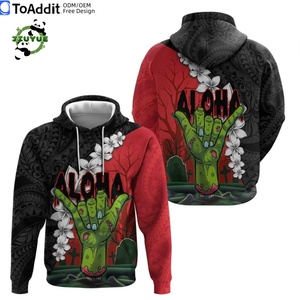 Nouveau Style personnalisé hawaïen Halloween sweat à capuche horreur Shaka main avec Plumeria et tatouage polynésien à capuche pour hommes saison d'automne - Product Image 3