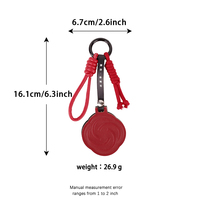 Gantungan Tas Kulit Mawar dengan Tali Kepang Merah, Tali Tenun Kustom Cocok untuk Tas Clutch, Pengait Dompet, Dekorasi Ruangan, Gantungan Kunci Mobil
