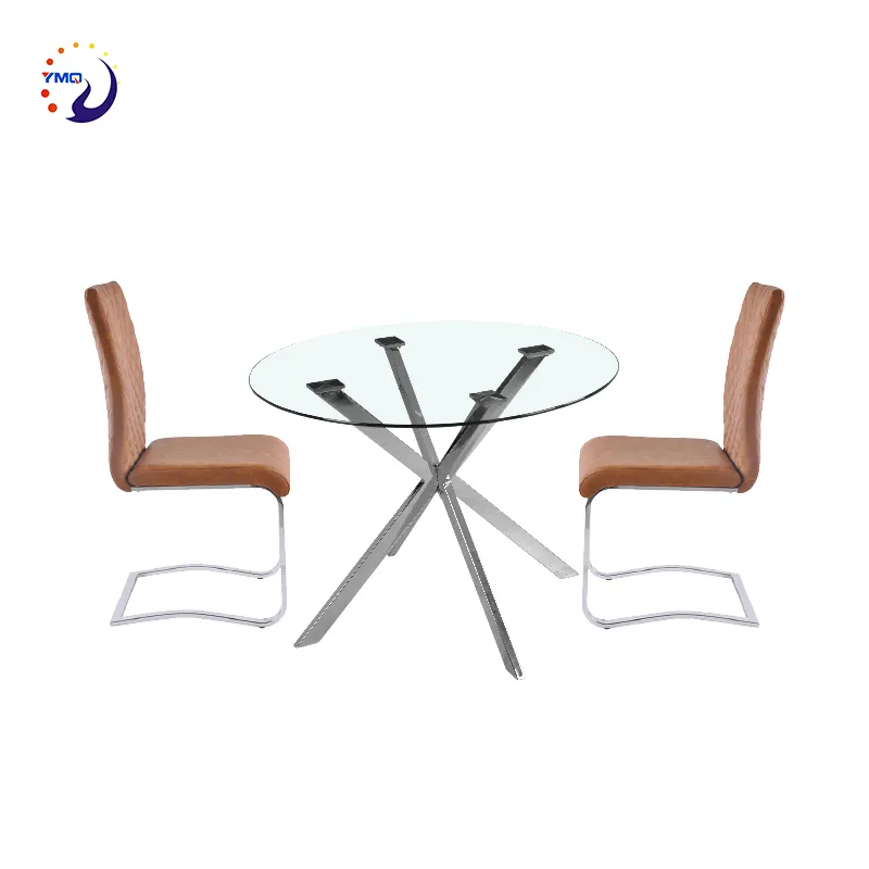 Chinois fournisseur de meubles de bureau en métal rond centrale en verre design ensemble de salle à manger tables et chaises pour événements