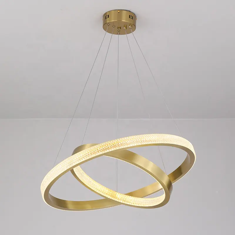 Üretici özel modern yüzük avizeler yuvarlak daire asılı kolye tavan lambaları led altın kolye ışık