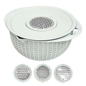 Multi-Functional Vegetable Chopper Colander Bowl | Salad Fruit Prep Set W/ Grater, Draining Basket | BPA-Free