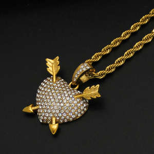 Collier pendentif flèche et cœur en zircon Hip Hop 2026 pour homme, plaqué or 18 carats, étanche, inoxydable, en acier inoxydable 316 - Product Image 3